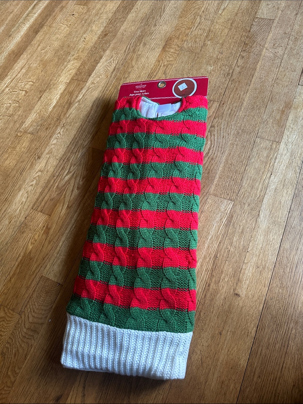 Ashland Red and Green Striped woolen tree skirt - 4ft-1.2m